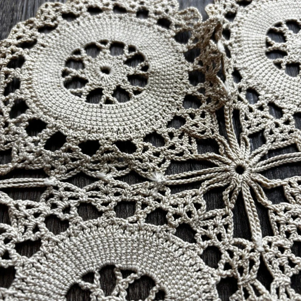 Vintage Handmade Crochet Lace Doily Lot 8pc Mixed Shapes Beige Cream Shabby Chic